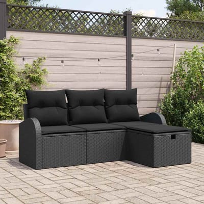 vidaXL - Bankstel - 4 - st - Zwart - poly - rattan