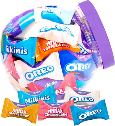 Milka Favourites chocolademix - 5 smaken - Toffee & Nut, Oreo, Cheesecake & Milkini - mini chocolade - 500g