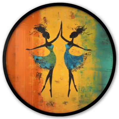 Poster in lijst Rond - Fotolijst 40x40 cm - Posters - Dansen - Vrouwen - Verfstructuur - Ronde posterlijst zwart - Decoratie - Wanddecoratie woonkamer - Muurdecoratie slaapkamer