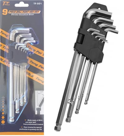 Inbussleutel Set - Inbus Sleutels Met Houder & Kogelkop - 9 Delig - Inbusset - Set Met 9 Maten - 1,5/2/2,5/3/4/5/6/8/10 MM/Inch - Chroom Vanadiumstaal - Imbus