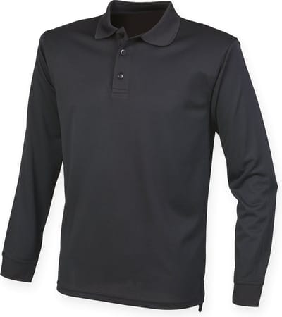 Henbury Unisex Coolplus® Long Sleeved Polo Shirt H478 - Black - M