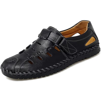 Herenschoenen grote maat zonder veters Zomersandalen met gesloten teen Ademend Echt leer Schoenen Heren Casual Geperforeerd Rijden 44 black