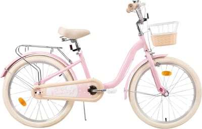Kinderfiets – Voor kinderen van 3-10 jaar – Met zijwieltjes, fietsmandje en bagagerek – Roze, 51 cm