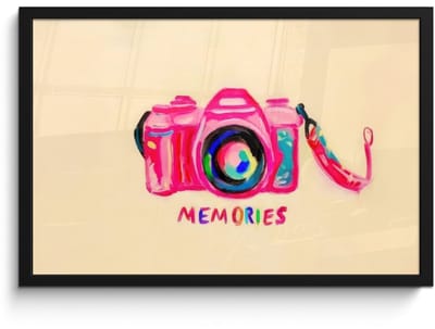 Poster in lijst - Fotolijst 60x40 cm - Posters - Camera - Memories - Roze - Geschilderd - Posterlijst zwart - Decoratie - Wanddecoratie woonkamer - Muurdecoratie slaapkamer