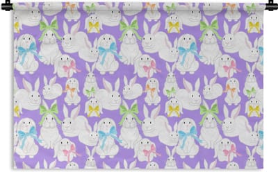 Wandkleed - Wanddoek - Patronen - Konijn - Paars - Lente - 180x120 cm - Wandtapijt