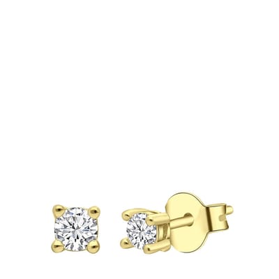 Lucardi Dames Oorbellen rond 2,75mm met zirkonia - Oorbellen - Cadeau - Echt Zilver - Goudkleurig