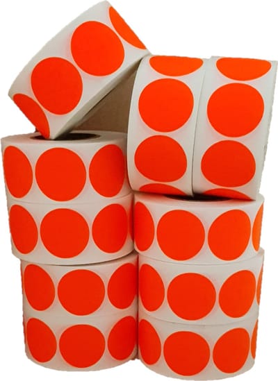 Sticker Set - "Oranje Fluor" - 10 Rollen - 1000 Stuks per rol - Etiketten - 35mm - Sluitsticker - Promotie Sticker - Bulkverpakking - Blanco