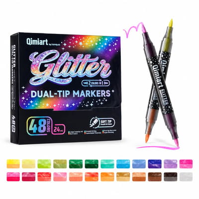 Dubbelzijdige acrylmarkers - 24 stuks, 48 kleuren - Glittereffect - Voor journaling, tekenen en DIY - Geschenkdoos
