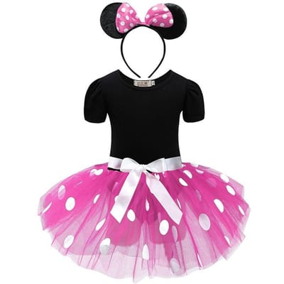 Robe Tutu de Ballet pour Bébés Filles Robe d'Été pour Enfants à Pois et Nœud Bandeau Costume Souris Cartoon Vêtements pour Fête d'Anniversaire de Noël pour Enfants 5T black