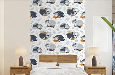 Behang - Fotobehang Patroon - Kinderen - Jongens - Dieren - Slapen - Breedte 140 cm x hoogte 220 cm