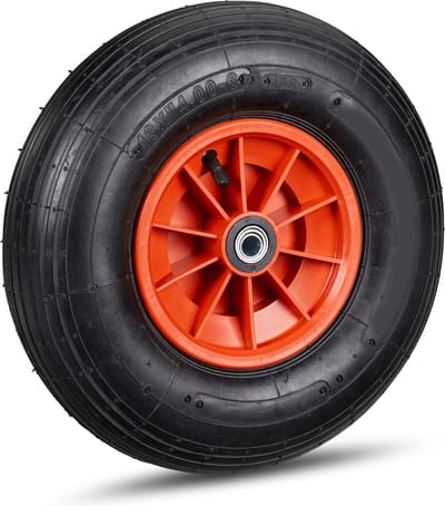 kruiwagenwiel 4.00-6 - rubber - 3 adapters - met luchtband - 100 kg - zwart-rood