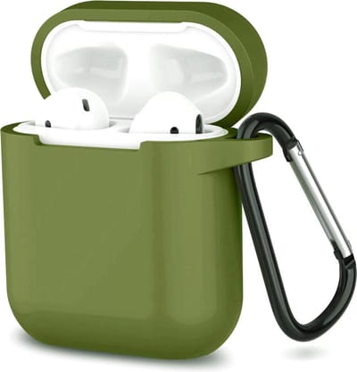 Hoesje geschikt voor Airpods 1 en 2 - Softcase - Sleutelhanger - Cover - Extra dun - Siliconen - Donkergroen