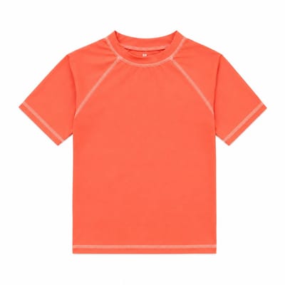 Ducksday - UV-Zwemshirt voor baby - UV-werend UPF50+ - Rashguard met Korte mouwen - unisex - Koraalrood effen - maat 1 jaar