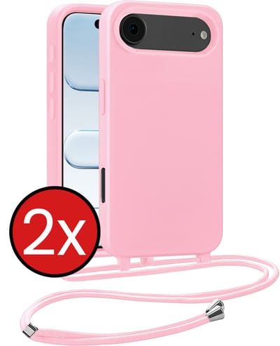 Hoesje Geschikt voor iPhone Air Hoesje Siliconen Case Met Koord - Hoes Geschikt voor iPhone Air Hoesje Backcover Met Telefoonkoord - Lichtroze - 2 PACK