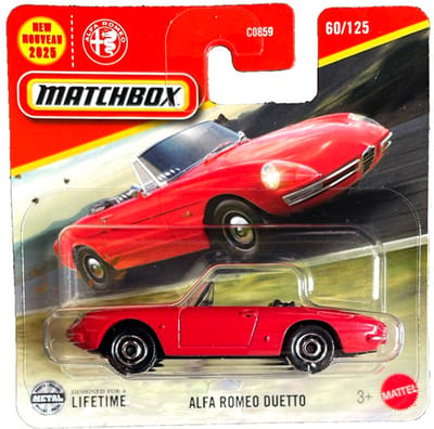 MATCHBOX 1967 ALFA ROMEO DUETTO SPIDER CONVERTIBLE CLASSIC RED 60/125 1:64 SHORT CARD