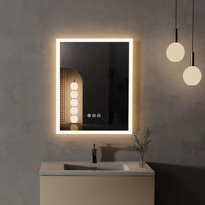 Venzor - LED Badkamerspiegel 40 x 50 cm – Anti‑Condens – Dimbaar – 3 Lichtkleuren – Smart Touch – Geheugenfunctie – Wandmontage