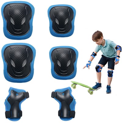 6-Delige Kinder kniebeschermers -elleboogbeschermers -polsbeschermers -PE kinderen -elleboogbeschermers en polsbeschermersset -Verstelbaar -Skate Beschermset Kinderen Beschermingsset voor Kinderen -Geschikt voor tieners van 7-11 jaar -Blauw