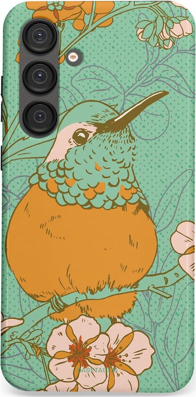 Casetastic hoesje geschikt voor Samsung Galaxy S25 Plus - Dubbellaagse bescherming - Bloesem Kolibrie - Fashion Case - Mintgroen Okergeel Zand
