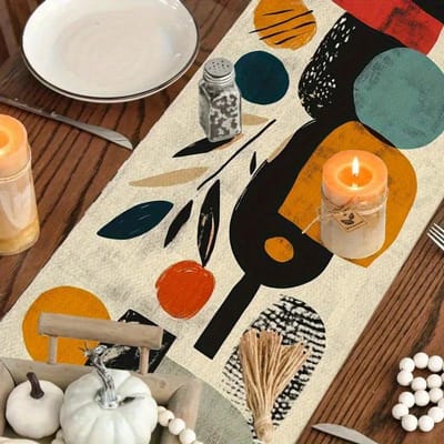 Moderne Abstracte Geometrische Patroon Tafel Runner, Artistiek Eettafel Decor Doek 40x140cm black