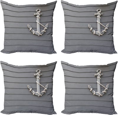 ABAKUHAUS Anchor Throw Pillow Cover 4 Pack, Antieke Muur Navy Natuurlijk, Modern Accent Dubbelzijdig Digitaal Print, 50 x 50 cm, Grijs