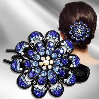 Bloem Haarclip Kristal Strass Chique Paardenstaart Speld Elegante Haarclip voor Vrouwen white