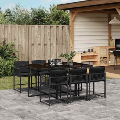 vidaXL - 7-delige - Tuinset - met - kussens - poly - rattan - zwart
