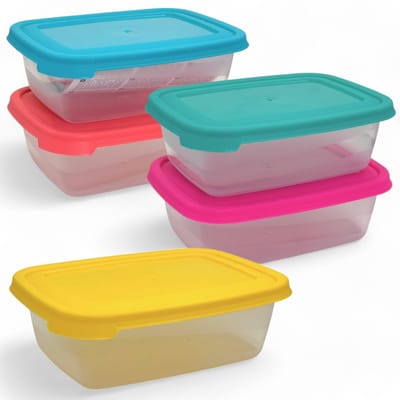JGS ® Veelzijdige 5-delige Vershoudset met Kleurrijke Deksels, BPA-vrij en Magnetronbestendig voor Keuken Gemak