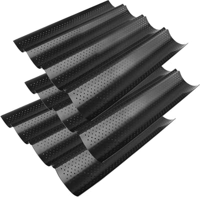 Broodbakvorm Franse Stijl - Bakplaat Golf - Brood Bakken - Geperforeerd Oppervlak - 3 Delig - Zwart