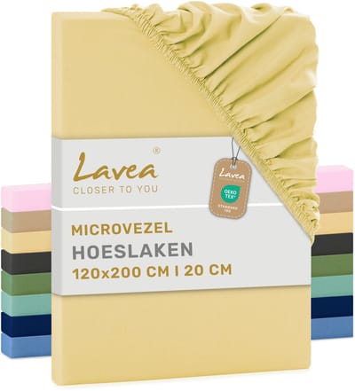 Lavea® Hoeslaken 120x200 cm – zachte en ademende microvezel – voor matrassen tot 20 cm – met elastiek rondom – oeko-tex gecertificeerd – Beige