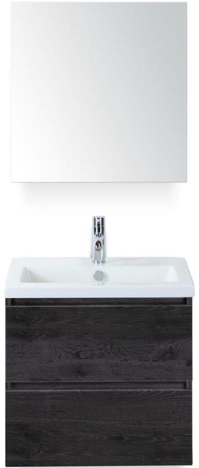 Vogue Badmeubelset 60 cm - Greeplijst in Kleur - Black Oak - Keramische Wastafel Wit 1 Kraangat met Spiegelkast