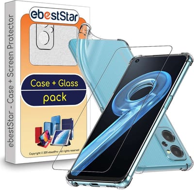 ebestStar - Hoes geschikt voor Realme 9i, Silicone Slim Cover Case, Versterkte Hoeken en Randen hoesje, Transparant + Gehard Glas
