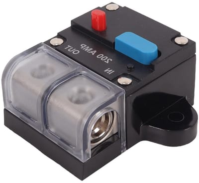Zelfherstellende, resetbare inline-stroomonderbreker 200A – waterdicht en handmatig resetbaar voor DC 12V-48V-omvormers en motoren, ideaal voor voertuigen en boten