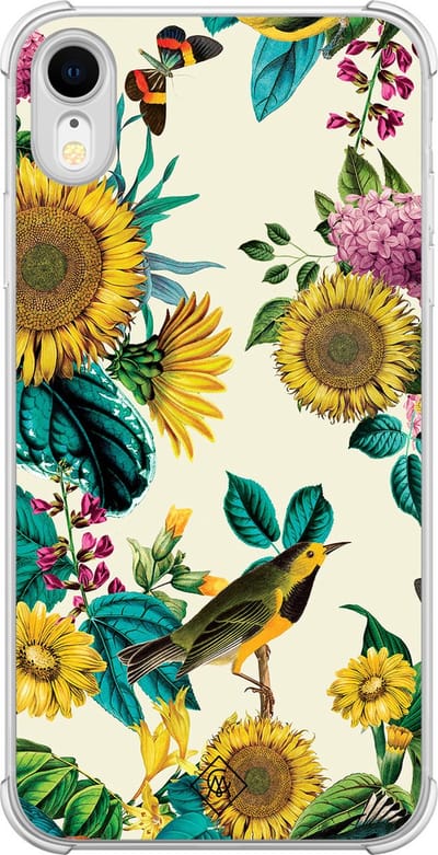 Casimoda® hoesje - Geschikt voor iPhone XR - Zonnebloemen / Bloemen - Shockproof case - Extra sterk - TPU/polycarbonaat - Multi, Transparant
