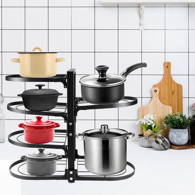 Dailygoods- Pannenhouder met 8 Verstelbare Vakken - Pannenorganizer - Pottenorganizer - Deksels/ Bakplatenhouder - Hoogwaardig Koolstofstaal - Afmetingen 55 x 24 x 43,5 cm