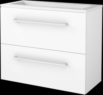 Basic Start 39 badmeubelset met wastafelonderkast met grepen, 2 lades en acryl wastafel met 1 kraangat 80 x 39 cm, ice white