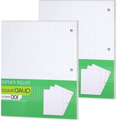 Grafiekpapier Losbladig - Vulpapier Notitie - Studie Werk - 3-gaats Geperforeerd - 8x105 Inch - Wit
