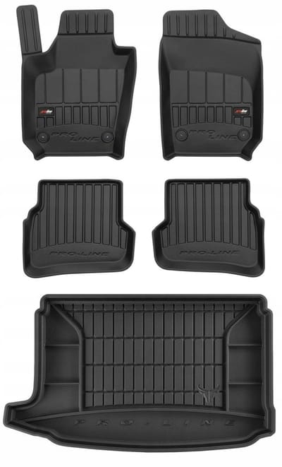 FROGUM PROLINE 3D Set - Rubberen Automatten + Kofferbakmat - Geschikt voor VOLKSWAGEN Polo V Hatchback (2009-2017) - Hoge laadvloer - Zwart