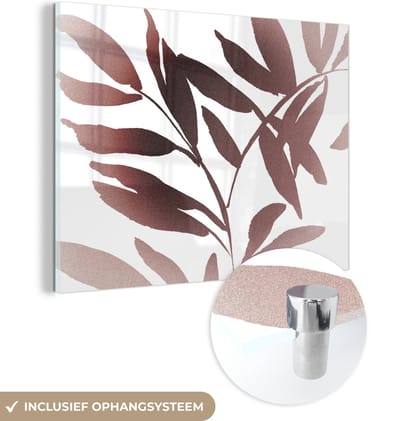 MuchoWow® Glasschilderij 120x90 cm - Schilderij acrylglas - Bladeren - Design - Abstract - Foto op glas - Schilderijen