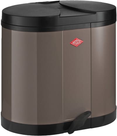 WESCO Eco-verzamelaar Prullenbak | 30 Liter | Duo Pedaalemmer (2x15 Liter) | Metaal - Warm Grijs | Afvalscheiding - Made in Germany