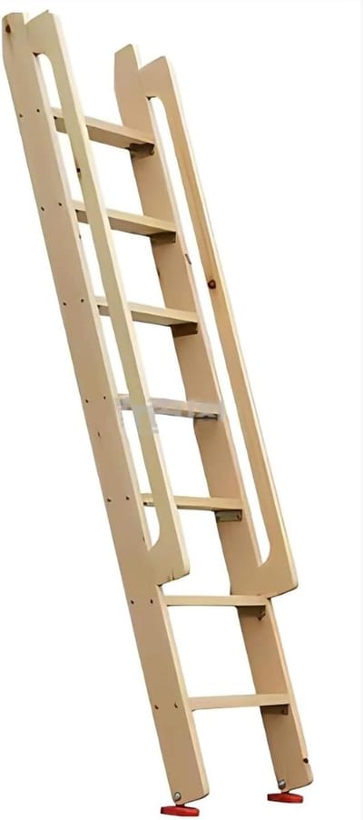 Houten ladder - Bedtrap met leuning - Veilig Bed Gebruik - Extra brede treden - Tot 175 cm - Houtkleur