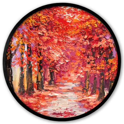 Poster in lijst Rond - Fotolijst 40x40 cm - Posters - Schilderij - Bomen - Herfst - Olieverf - Ronde posterlijst zwart - Decoratie - Wanddecoratie woonkamer - Muurdecoratie slaapkamer