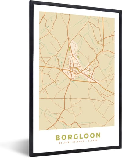 Fotolijst incl. Poster - Kaart - Borgloon - Stadskaart - Vintage - Plattegrond - 40x60 cm - Posterlijst