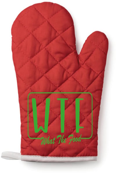 EIZOOK Functionele Ovenwant- Rood met Groene Opdruk WTF What The Food