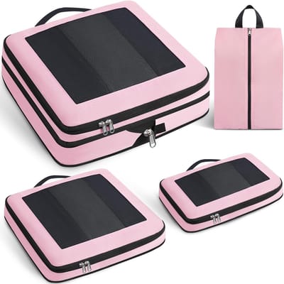 Famanu – Compressie Verpakking Cubes - Opgewaardeerd Mesh Venster - Zichtbaar en Draagbaar - Uitbreidbare Travel Bagage Organizers