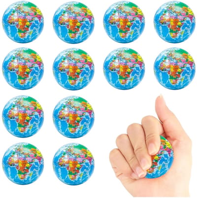 Pak van 12 anti stressballen met wereldbol patroon - stressballen - stressverlichtend speelgoed voor kinderen en volwassenen - gastgeschenken voor kinderfeestjes
