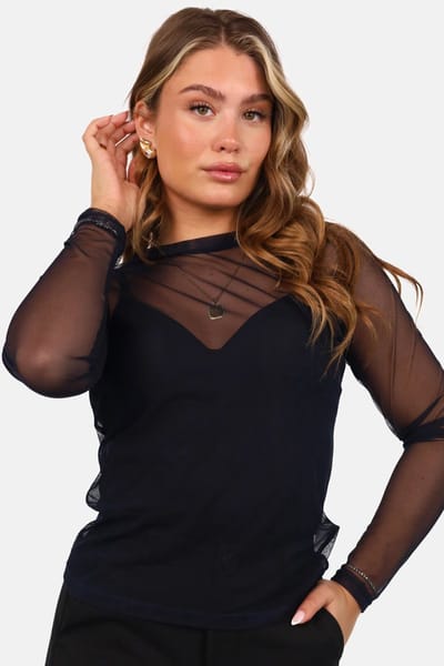 Getdrezzed Top - Maat: M - Mesh top met ronde hals donkerblauw