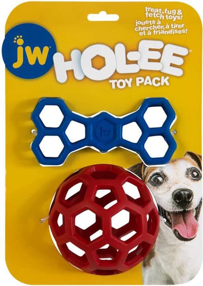 JW Hol-ee Duo - 11.5 & 14 cm - Hondenspeelgoed - Hondenbal - Apporteerspeelgoed - Speelgoed voor Honden - Roller en Bone