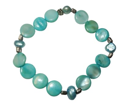 Vintage Schelp Armband Blauw Elastisch