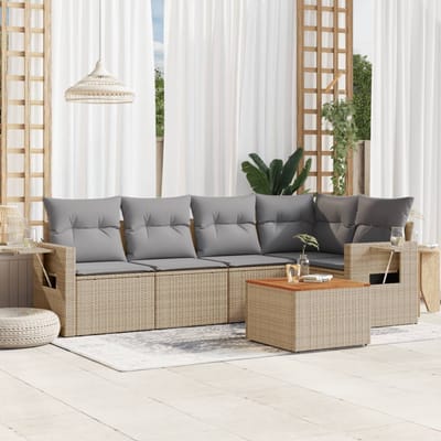vidaXL - 6-delige - Loungeset - met - kussens - poly - rattan - beige