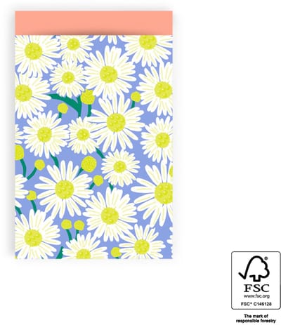 Cadeauzakjes voor volwassenen en kinderen- Witte madeliefjes op blauwe achtergrond -Inpakzakje van papier- Uitdeelzakje voor traktaties- 10 zakjes van 12x19 cm